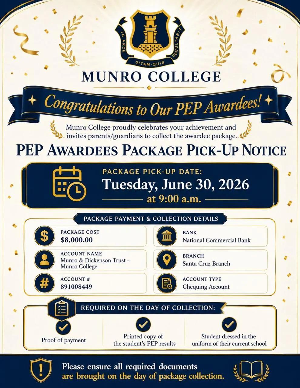 PEP AWARDEES PACKAGE PICK UP. 6/30/2026